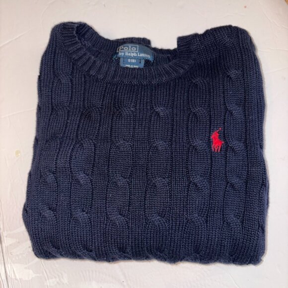 Polo Ralph Lauren Other - Boys Polo Ralph Lauren 100% Cotton Cable Knit Navy Blue Sweater Red Horse size 8